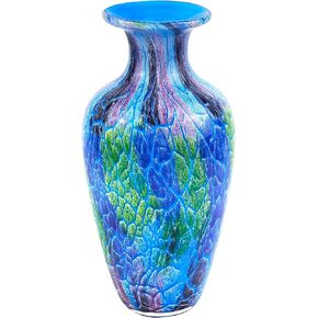 Badash Firestorm Murano-Style Art Glass Vase - 10" Tall Decorative Mouth-Blown Glass Decor - Stunning Blown Glass Vase Centerpiece - Crystal Home Decor Accent