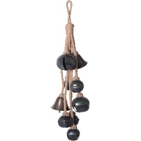 Creative Co-Op Decorative Metal Bells in Various Shapes on Jute Rope Hanger Wall Hangings, Black, 3.00" x 15.00"
