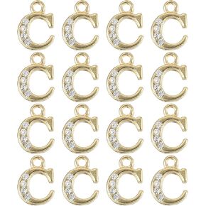 uxcell Rhinestone Letter Charm, 16pcs 1.5mm Metal A Letter Alphabet Dangle Charm Pendants for DIY Bracelets Necklace Jewelry Making, Gold