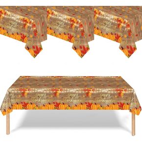3 قطع مفرش مائدة للاستعمال مرة واحدة لعيد الشكر، مقاس 137.16 × 108 بوصة، مستطيل من البلاستيك المقاوم للماء، مفرش مائدة لعيد الشكر لتزيين طاولة حفلات الحصاد in Kuwait