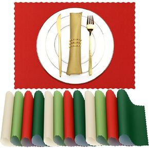 Panelee 120 Pcs Fall Paper Placemats 10 x 14 in Disposable Paper Place Mats with Wavy Scalloped Edge Thanksgiving Christmas Party Table Mats for Harvest Holiday Table Decor Home(Cute Color)