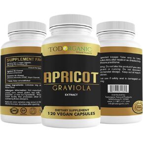 Todorganic 100% Pure Organic Apricot and Soursop Graviola Extract, 120 Vegan Capsules | Healthy Skin & Helps Promotes Cell Growth - Soursop Supplement - Non-GMO, Gluten Free 1000mg or Vitamin B17