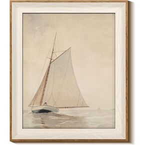 InSimSea Framed Canvas Wall Art of Large Coastal Sailboat -Wall Decor Classical Coastal Art Work Living Room Decor, White Sailboat Sea Art Painting Bedroom Decor, Large Home Decor Artwork 10x12In