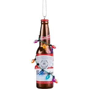Budweiser® Bottle, Plastic, Paint/Mica With Christmas Bulbs Ornament
