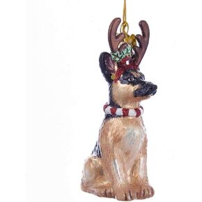 Noble Gems German Shepherd with Antlers Glass Ornament, christmas