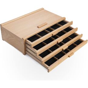 Falling in Art Wooden Pastel Storage Box, Artist Supply Storage Box With 4 Removable Drawer, Portable Organizer Box for Pencils, Markers, Brushes and Painting Tools in Kuwait