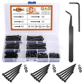 1773 Pcs M3 Screw Kit, M3 x 4-35MM Bolts and Nuts Assortment Metric Machine Screw Assortment 12.9&10.9 Alloy Steel Black Zinc Plated Hex Socket Button & Cap Head Screws