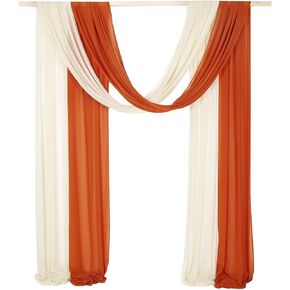 SHERWAY 2 Panels 30Ft Extra Long Chiffon Arch Drapes for Wedding Party Reception Backdrop Ceremony Swag Decoration (Burnt Orange & Ivory)