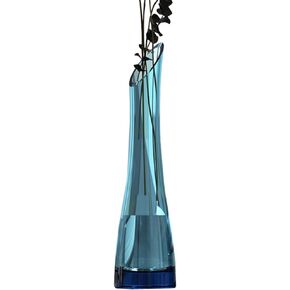 Hand-Made Blown Glass Bud Vase Small Flower Bud Vase Decorative Single Stem Vase Glass Bottles Floral Vases Centerpiece for Home and Office Décor(Blue)
