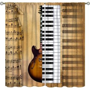 Music Window Curtains, Black White Musical Notes Abstract Pattern Window Treatments for Bedroom Living Room Nursery Kids Room Decorative Drapes 2 Panel Sets,42x45 Inch