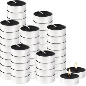 4H Tea Lights Candle-Black Unscented Pressed Wax-50 Pack- Dripless & Smokeless-for Shabbat,Weddings,Christmas,Emergency,Home Decorative in Kuwait