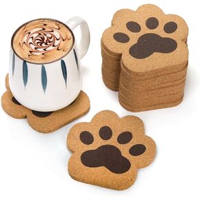 12 Pack Drink Cork Coasters, 4.7" Absorbent Reusable Cork Holder, Heat Resistant Thick Cup Mat for Tea Coffee, Cat Paw Shape Coasters for Table Protection, Home Decor, Housewarming Gift