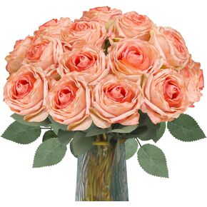 14pcs Realistic Roses Artificial Flowers for Outdoors Fake Flowers Wedding Flower Decor Birthday Gifts for Women Centerpiece Table Decorations (Ivory White)