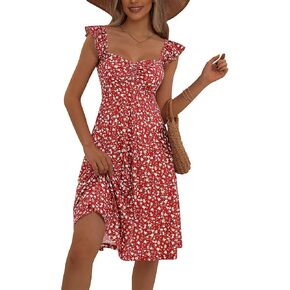 FENSACE Summer Cute Sweetheart Neckline Sundresses Ruffle Sleeve Floral Knee Length Dress in Kuwait