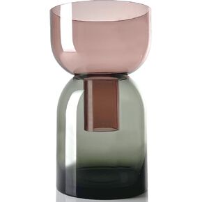 Cloudnola Reversible XL Glass Flower Vase and Bud Vase, Smoke Grey and Pink, 13.1" Height x 7.75" dia, Home, Wedding, and Event Decor