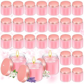 24 Pcs Mini Mason Jar Candles Bulk 4 oz Scented Wax Candles Gift Small Soy Scented Candles with Lid Party Favor for Birthday Baby Shower Wedding, Freesia, Jasmine, Lavender(Pink, Rose Gold)