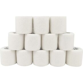 Self Adhesive Bandage Tape-Self Adherent Stretch Medical Bandage Wrap Athletic Tape Vet Tape 1Inch 5Yards-12 Count(White)