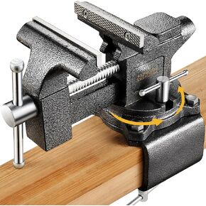 Updated 2-In-1 Bench Vise or Table Vise 4.5 Inch, Clamp Vice for Workbench Constructed with Cast Steel, Heavy Duty Workbench Vise Swivel for Woodworking