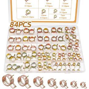 84PCS 7-17mm Fuel Line Hose Clamp Spring Clamp Silicone Vacuum Wire Air Pipe & Bushing Automotive Replacement Fastener Selection Kit DD006-c