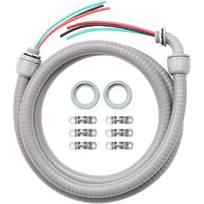 Power Whip Assembly Kit -1/2" x 10ft Non-Metallic Liquid Tight with 10 Gauge Wire Electrical AC Whip Kit Flexible Electrical Conduit & straight/90°Fittings