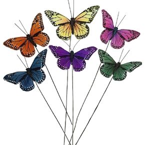 Cartanfill-Monarch Butterfly Decorations, 12 PCS with Wire Feather Butterfly Hanging Ornaments for Party Home Garden Decor, 3 Inches, Assorted Colors