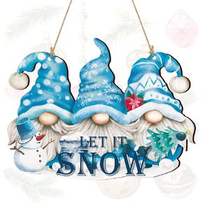Glenmal Let It Snow Decor Snowman Hanging Wall Sign Blue Winter Sign Gnome Christmas Wood Front Door Decor Christmas Snowflake Decoration for Party Indoor Outdoor Welcome Home Decor in Kuwait