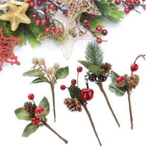 20 Pcs Artificial Pine Picks Mini Simulation Red Berries Branches Flower Ornaments for Christmas, Thanksgiving Fall Decorations, Autumn Decor,Crafting and Displaying