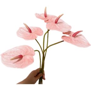 Rikyo 5Pc 24in/61cm Artificial Anthurium Lily Flowers Permanent for Home Decor Bouquet for Home Bridal Wedding Festival Party,Crafts,Store Decor Small Flower Bouquet Accessories(Light Pink)