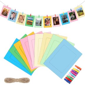 100 Pcs Paper Picture Frames for 4'' x 6'' Paper Photo Frame with 100 Clips 10 Strings Kit DIY Cardboard Photo Hanging Display for Christmas Home Office Back to School(Red, Green,Classic Style)