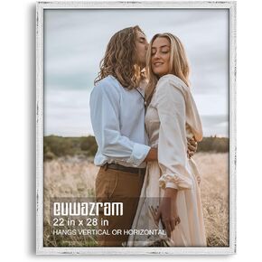 Rustic White 24x32 Frame - Single Frame, 24 x 32 Poster Frame with Mat for 20x28, Picture Frames for Artwork, Puzzles, Photos and Movie Posters