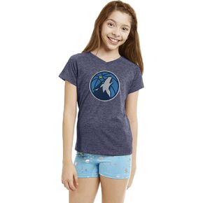 Outerstuff Minnesota Timberwolves Youth Girls 7-16 Primary Team Logo Triblend Heathered V-Neck T-Shirt