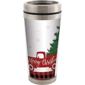 Elanze Designs Merry Christmas Red Truck Holiday كوب سفر من الفولاذ المقاوم للصدأ سعة 16 أونصة مع غطاء in Kuwait
