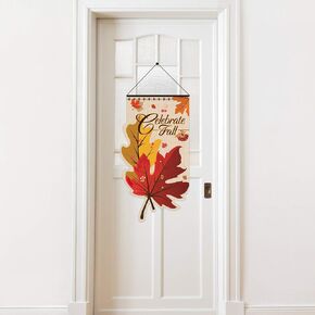 Celebrate Fall Door Sign Decorative Colorful Fall Leaves Door Decor Welcome Banner, Hanging Welcome Door Sign Banner Fabric for Happy Autumn (Maple)