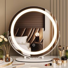GAOMON 19 Inch Vanity Mirror with Lights, Round Large LED Vanity Mirror with Smart Touch 3 Colors Dimmable, Touch Lighting, 360° Rotation for Dressing Room & Bedroom Tabletop, Easy Assembly, Black