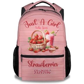 UNIKITTY Strawberry Backpack for Girls, 16 Inch Pink Backpacks with Adjustable Straps, Cute, Large Capacity Bookbag for Kids School