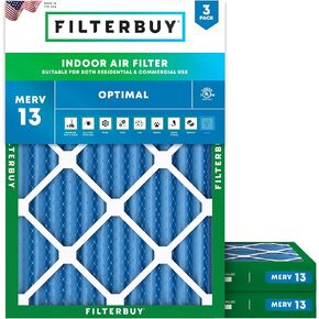 Filterbuy 16x20x2 Air Filter MERV 13 Optimal Defense (3-Pack), Pleated HVAC AC Furnace Air Filters Replacement (Actual Size: 15.50 x 19.50 x 1.75 Inches)