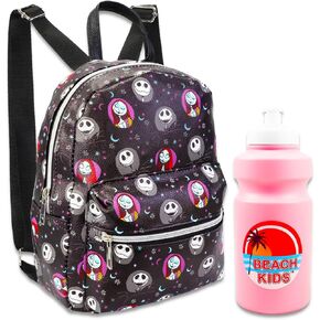 Nightmare Before Christmas Mini Backpack for Women - 10" Faux Leather Jack and Sally Backpack with Front Pocket Plus Bookmark | Jack Skellington Backpack Purse Bundle
