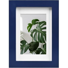 Egofine 8x10 Picture Frame Made of Solid Wood Covered by Plexiglass, Display Pictures 4x6/5x7 with Mat or 8x10 Without Mat for Table Top Display and Wall Mounting Photo Frame, Navy Blue