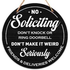 No Soliciting Sign, Don't Knock or Ring Doorbell Sign, Rustic Wall Art Decor for Home Decoration, 12x12 Inch Wood Sign for Door Hanger-C28