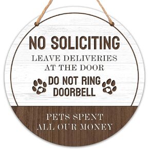 No Soliciting Sign, Don't Knock or Ring Doorbell Sign, Rustic Wall Art Decor for Home Decoration, 12x12 Inch Wood Sign for Door Hanger-C28