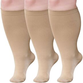 Plus Size Compression Socks: Wide Calf Compression Stockings for Men Women - Extra Large 20-30 mmHg Compression Hose Support for Running Travel Nurses Pregnancy 3 Pairs