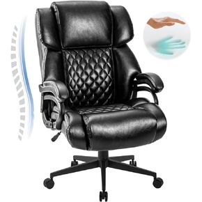 High Back Big & Tall 400lb Office Chair - Heavy Duty Metal Base, Adjustable Tilt Angle Large Bonded Leather Ergonomic Executive Desk Computer Swivel Chairs