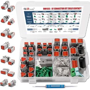 JRready Deutsch Connector Kit with Crimper-DT 2 3 4 6 8 12 Pin Waterproof Connector with #16 Solid Contact and Deutsch Connectors Terminal Removal Tool Kit,YJQ-W2DT Deutsch Crimping Tool(14-22AWG)