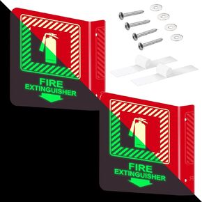 2 Pack Fire Extinguisher Sign with Down Arrow, 120 mil Thick Glow-In-The-Dark Polished Acrylic for Home Office Business Supplies (6 X 6 Inches)
