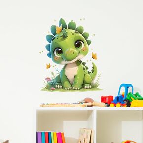 Cute Cartoon Dinosaur Butterflies Wall Decal Nursery Animal Dino Wall Sticker Removable Peel and Stick Wall Art Decor for Kid Baby Classroom Preschool Living Room Playroom Bedroom School