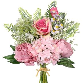 Fake Flowers Artificial Flowers Bouquet Arrangement Coral Flower Bouquet Plastic Floral Wedding Bouquets for Bride, Silk Flowers for Wedding Table Centerpieces Home Dresser Decor