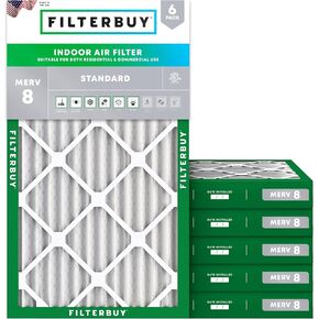 Filterbuy 10x20x2 Air Filter MERV 8 Dust Defense (6-Pack), Pleated HVAC AC Furnace Air Filters Replacement (Actual Size: 9.50 x 19.50 x 1.75 Inches)