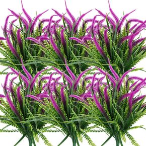 Outdoors Artificial Flowers Plants 8pcs Faux Plastic Plant Artificial Fake Flower UV Resistant Plants (8, Red)