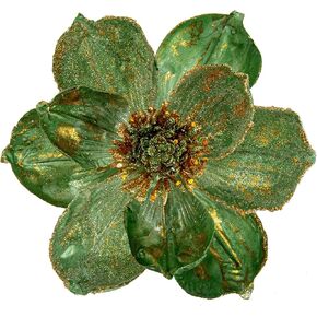Briful 8’’ Large Heads Christmas Glitter Magnolia Flowers Christmas Tree Ornaments Set of 4 Artificial Flowers with Picks Stems for Xmas Tree Holiday Decorations,Green in Kuwait