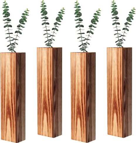 زارع حائط خشبي للنباتات الداخلية، 4 عبوات من مزهريات الجيب الخشبية للزهور المجففة والمساحات الخضراء الاصطناعية، مزهرية حائط خشبية حديثة لبيت المزرعة لتزيين غرفة المعيشة وغرفة النوم والحمام (بني) in Kuwait